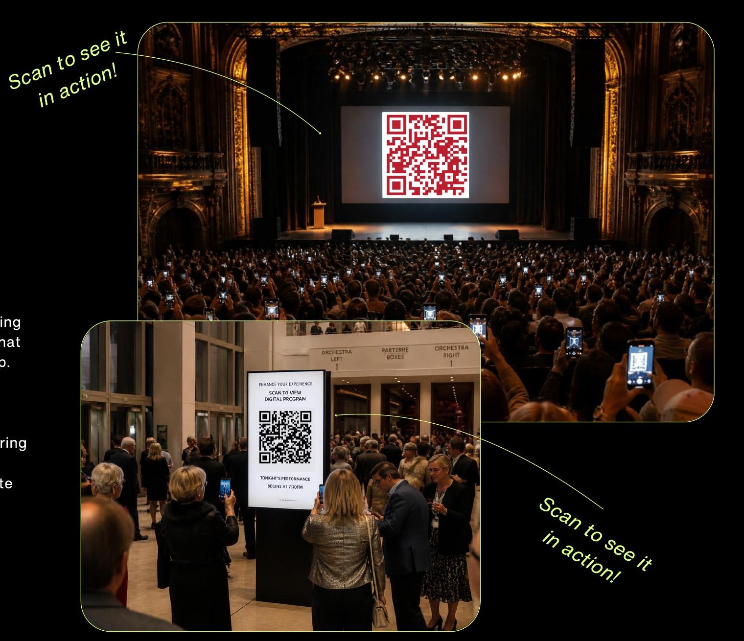 Audience members using LightUp QR experiences inside live entertainment venues